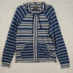 Lucky Brand Snap Hoodie Mens M Blue‎ Striped Long Sleeve Skater Y2K Lightweight